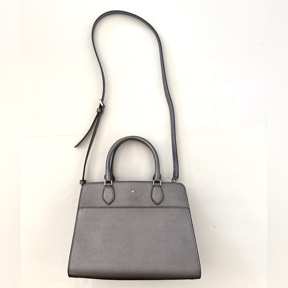 Kate Spade Madison Medium Metallic Gray Saffiano Pvc Satchel Purse Handbag - Picture 6 of 12